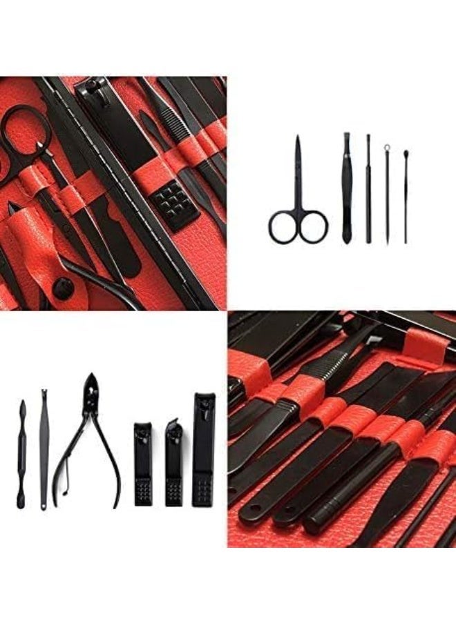 18-Piece Manicure Pedicure Set with Black Tools and Red Case. - Image 3