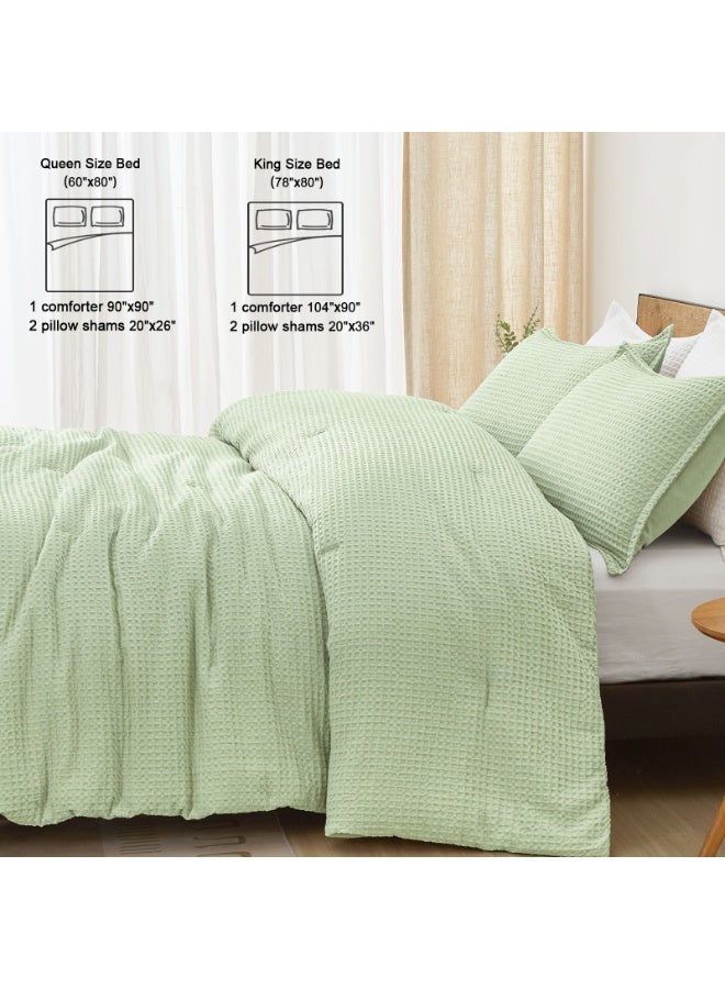 PHF طقم لحاف وايفل فائق النعومة بحجم كينغ، 3 قطع، طقم سرير خفيف الوزن وقابل للتنفس ومريح لجميع الفصول، لحاف مريح ذو قوام مع 2 غطاء وسادة، أسود - Image 5