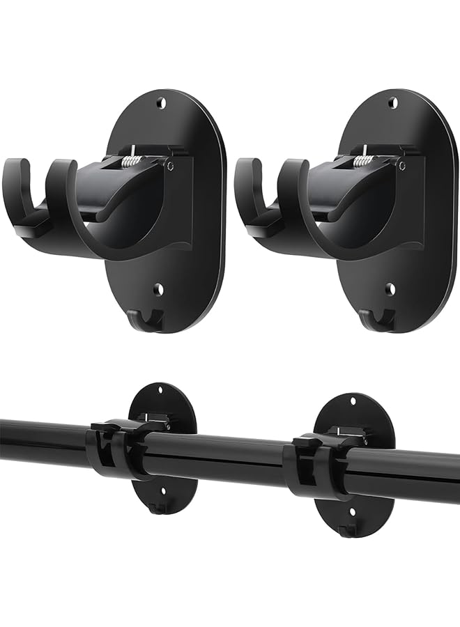 erorex No Drill Curtain Rod Brackets, 2 Pack Self Adhesive Curtain Rod Holders Curtain Rods No Drilling Hooks, Adjustable Drillless Curtain Rod Holder for Bathroom Kitchen Home and Hotel (Black)  - Image 1