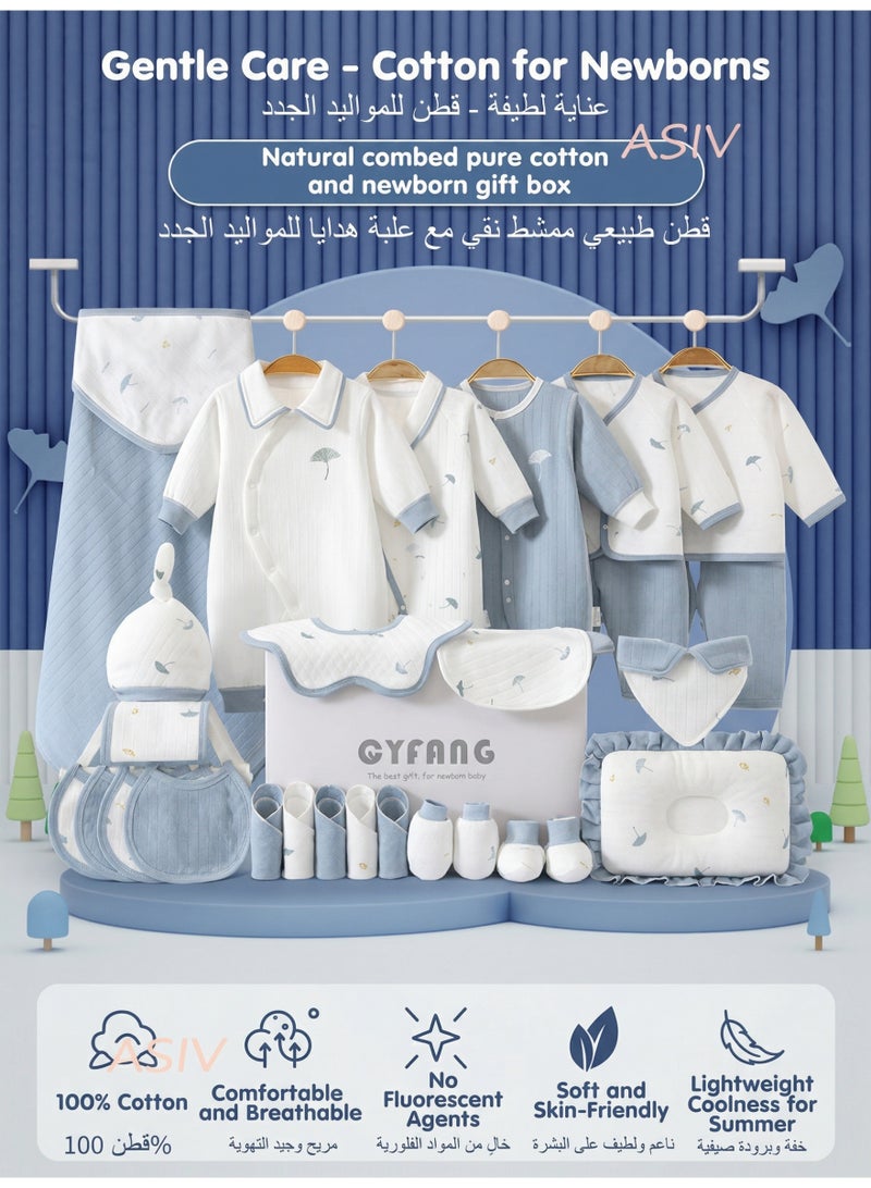 ASIV Newborn Gift Set 28-Piece Unisex Baby Essentials for All Seasons 100% Cotton Infant Clothing Set (0-6 Months) Gift Box with Tote Bag - Image 1
