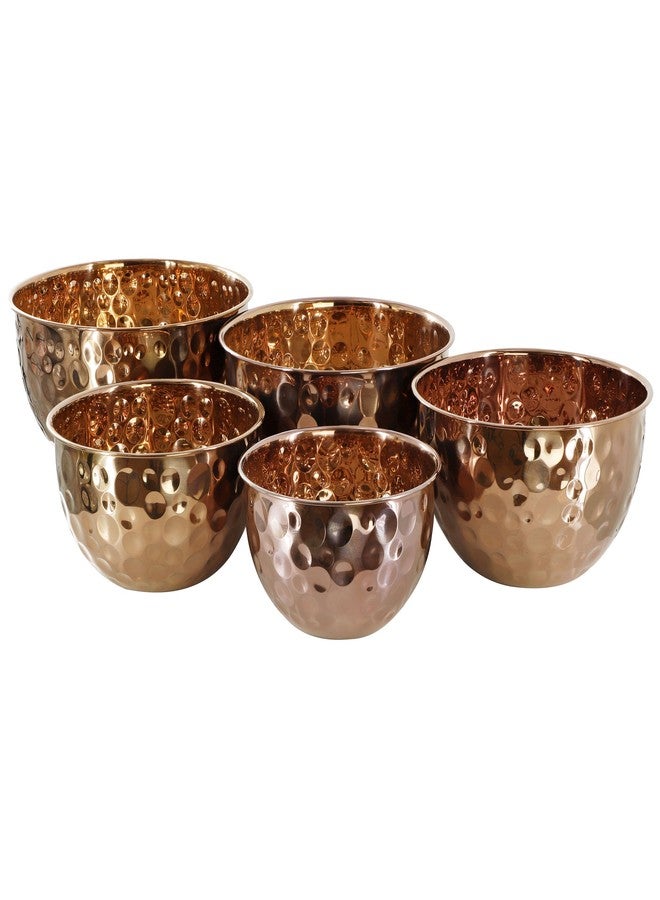 Megachef Hammered Bubble Texture 5 Piece Stainless Steel Serving Bowl Set in Copper, Food Grade - Image 2