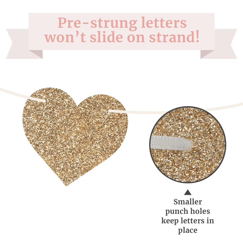 Perfect Occasion Pre-Strung Love Laughter & Happily Ever After Banner - NO DIY - Gold Glitter Bachelorette Wedding Bridal Party Banner - Pre-Strung Garland on 8 ft Strand - Gold Bachelorette Bridal Engagement Party - Image 4