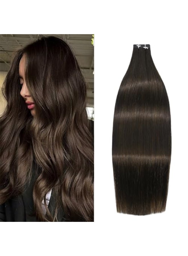 WindTouch Tape in Hair Extensions Natural Dark Brown Hair Extensions 50 Gram 2 Dark Brown Real Human Remy Hair Extensions Silky Straight Hair Thick Full End 18Inch 20pcs - Image 1