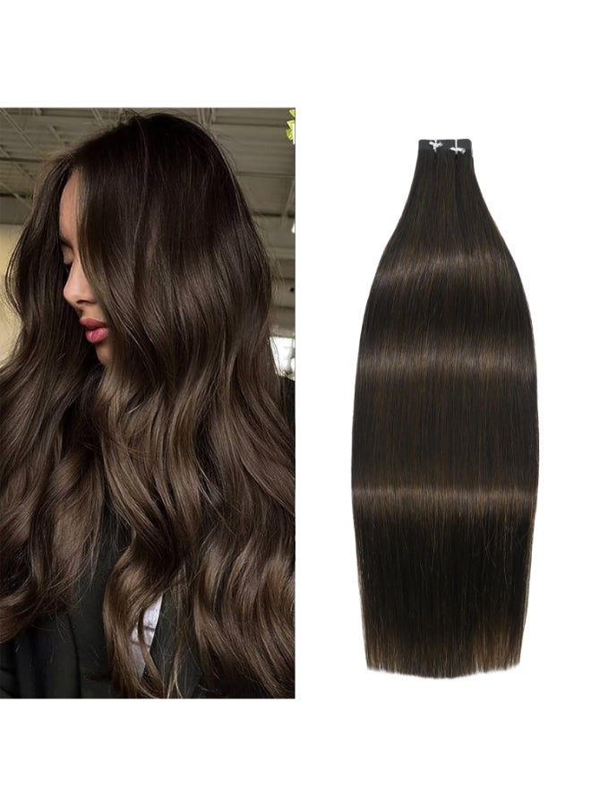 WindTouch Tape in Hair Extensions Natural Dark Brown Hair Extensions 50 Gram 2 Dark Brown Real Human Remy Hair Extensions Silky Straight Hair Thick Full End 18Inch 20pcs - Image 2