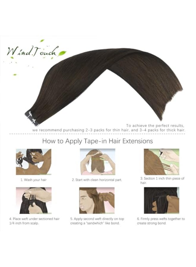WindTouch Tape in Hair Extensions Natural Dark Brown Hair Extensions 50 Gram 2 Dark Brown Real Human Remy Hair Extensions Silky Straight Hair Thick Full End 18Inch 20pcs - Image 3