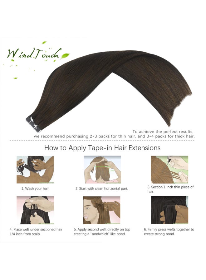 WindTouch Tape in Hair Extensions Natural Dark Brown Hair Extensions 50 Gram 2 Dark Brown Real Human Remy Hair Extensions Silky Straight Hair Thick Full End 18Inch 20pcs - Image 4