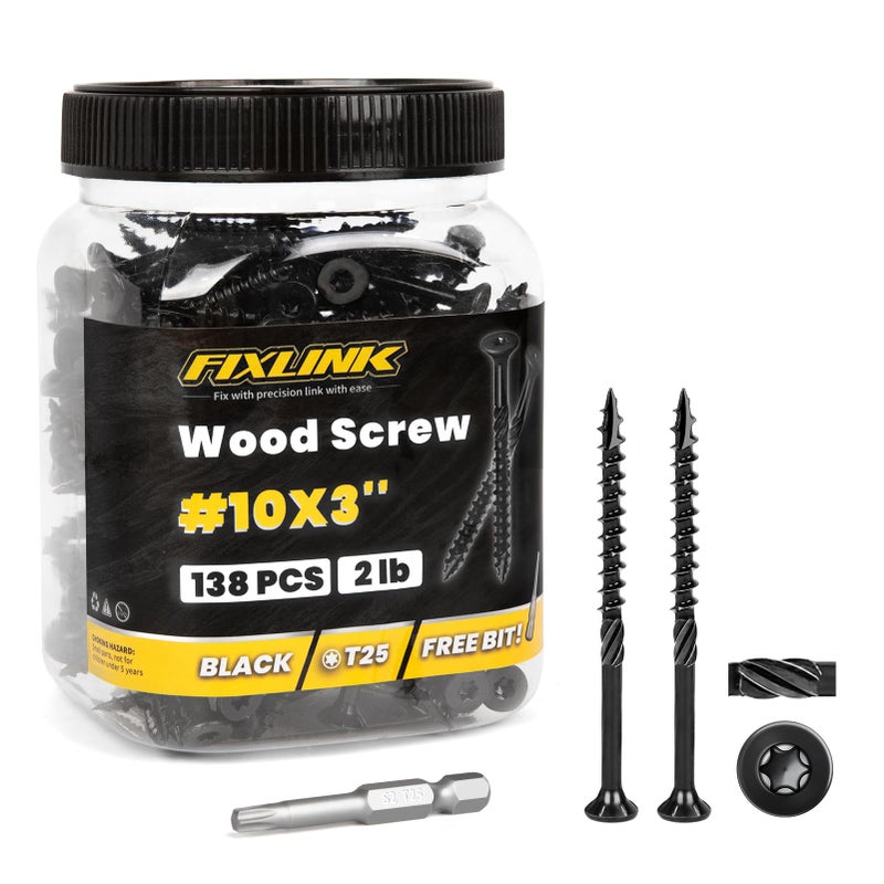 FIXLINK Deck Screws 3 Inch, 138pcs FIXLINK Wood Screws #10 x 3, 2lb, Epoxy Coated, T25 Star Bit Above 1500 Hour Salt Spray Coating Outdoor Decking Screws Excellent Rust Resistant for Outdoor Wood Fence - Image 1