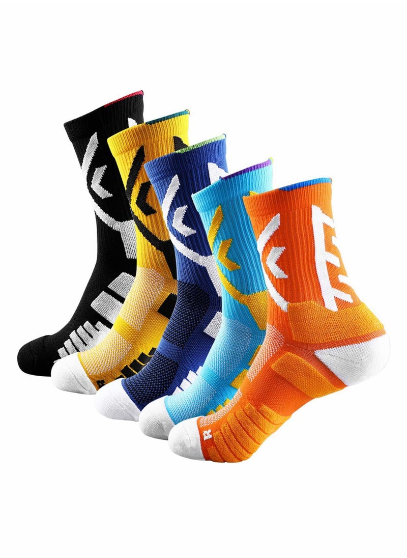 Excefore Basketball Socks, Men's Outdoor Athletic Crew Socks, Athletic Crew Socks for Men Women, Protective Elite Socks, Sports Socks (5 Pairs)  - Image 1