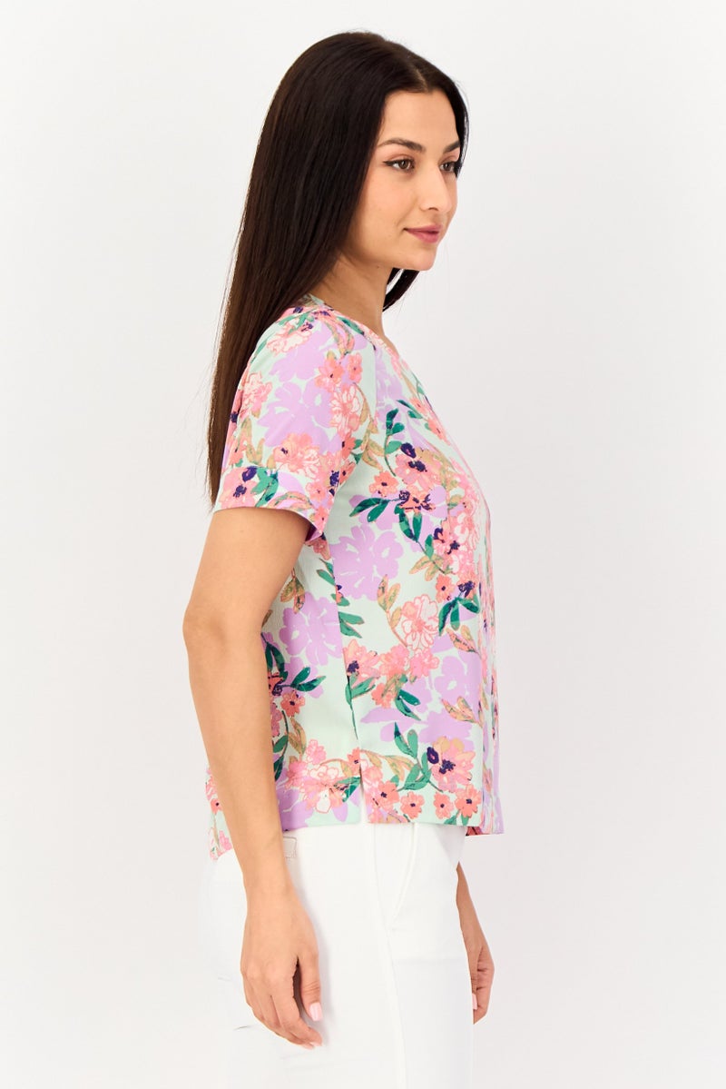 VERO MODA I Scenery By Vero Moda Women Crew Neck Short Sleeve Floral Print Blouse, Multicolor - Image 2