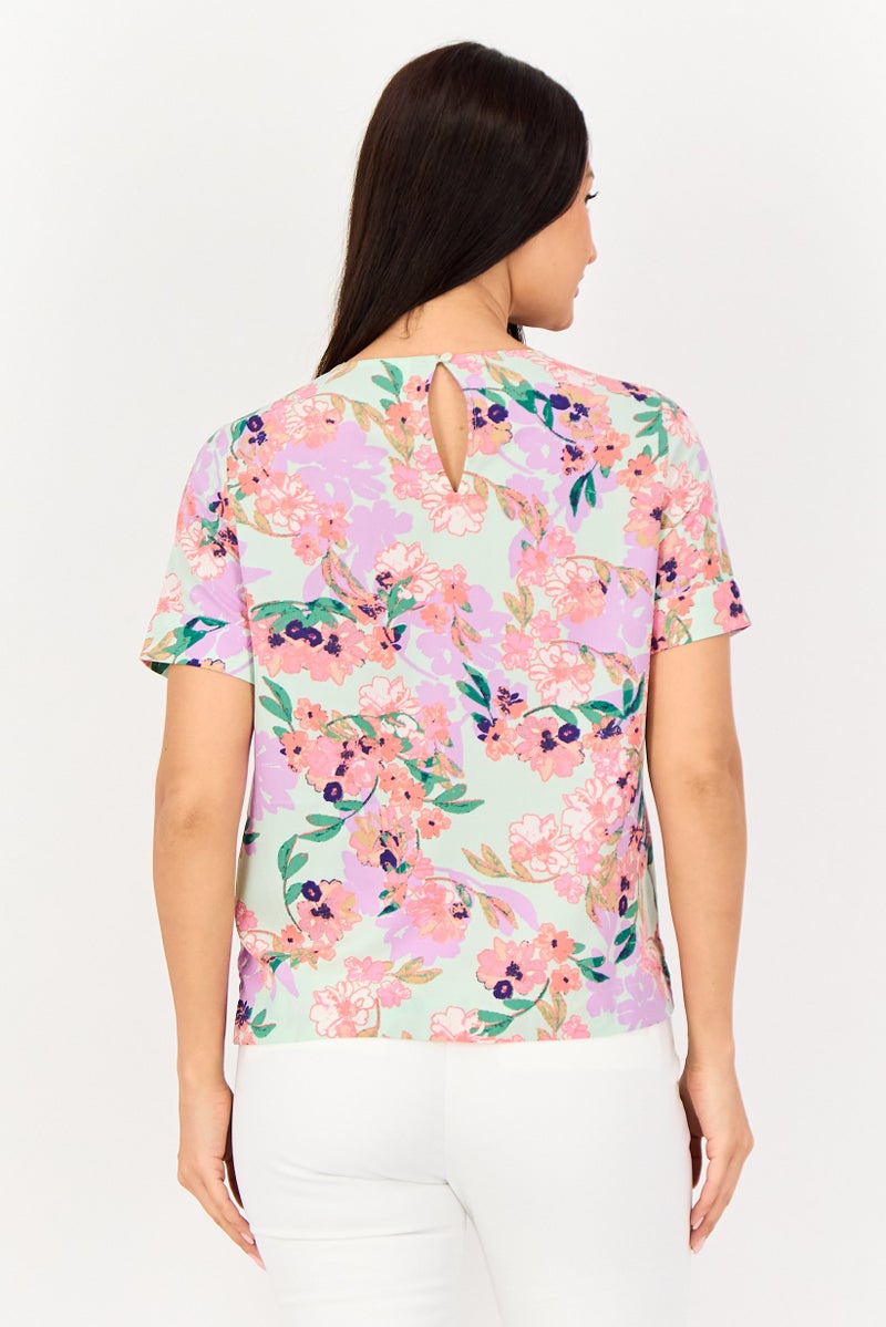 VERO MODA I Scenery By Vero Moda Women Crew Neck Short Sleeve Floral Print Blouse, Multicolor - Image 3