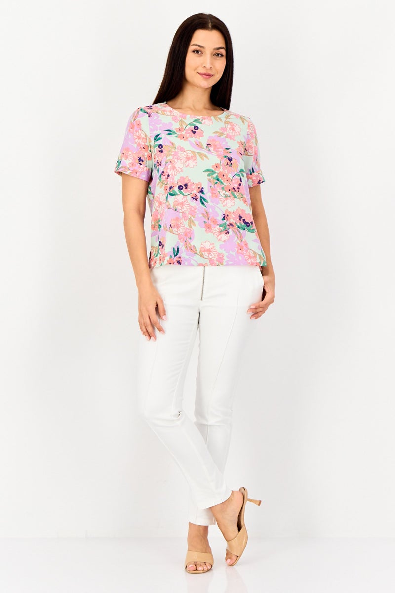 VERO MODA I Scenery By Vero Moda Women Crew Neck Short Sleeve Floral Print Blouse, Multicolor - Image 4