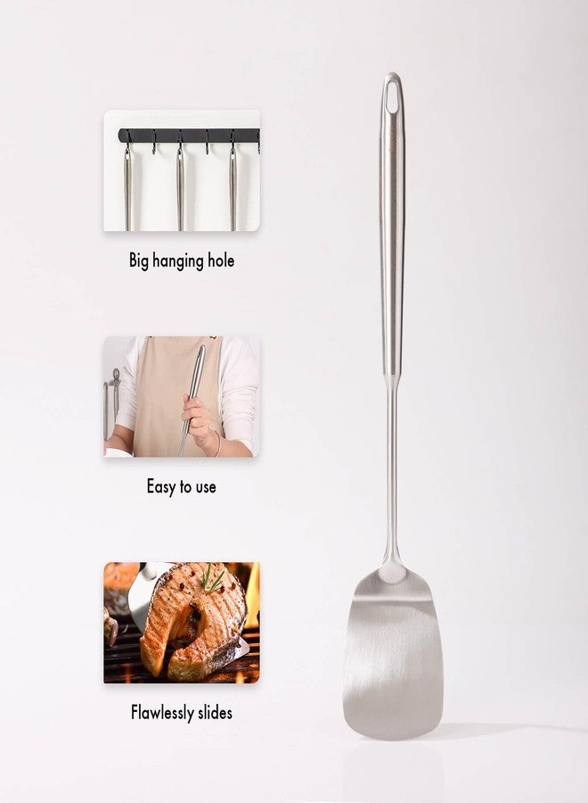Standcn 18/10 Stainless Steel Spatulas Set - All Metal Spatulas for Kitchen Use or Outdoor Grilling, 14.7″ Long, Non Toxic, Heavy Duty, Commercial, Chef Grade - 1 Slotted Spatula + 1 Solid Turner for Cooking - Image 5