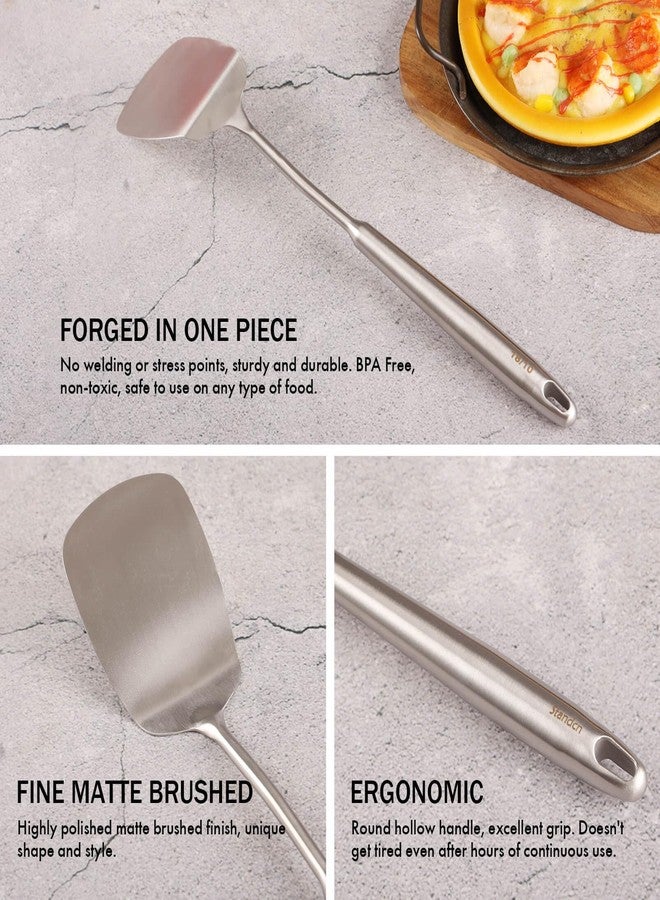Standcn 18/10 Stainless Steel Spatulas Set - All Metal Spatulas for Kitchen Use or Outdoor Grilling, 14.7″ Long, Non Toxic, Heavy Duty, Commercial, Chef Grade - 1 Slotted Spatula + 1 Solid Turner for Cooking - Image 4