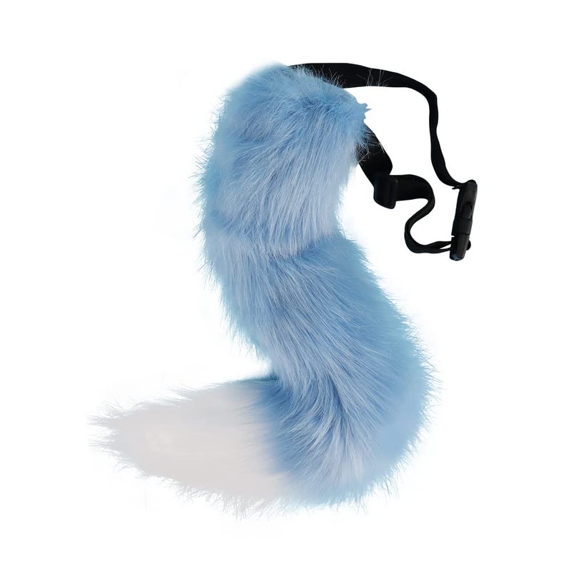 JUNBOON Faux Fur Tail for Cosplay Halloween Party Costume (Blue white) - Image 3