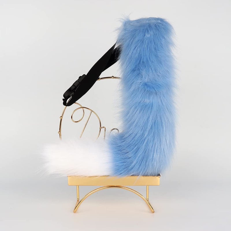 JUNBOON Faux Fur Tail for Cosplay Halloween Party Costume (Blue white) - Image 2