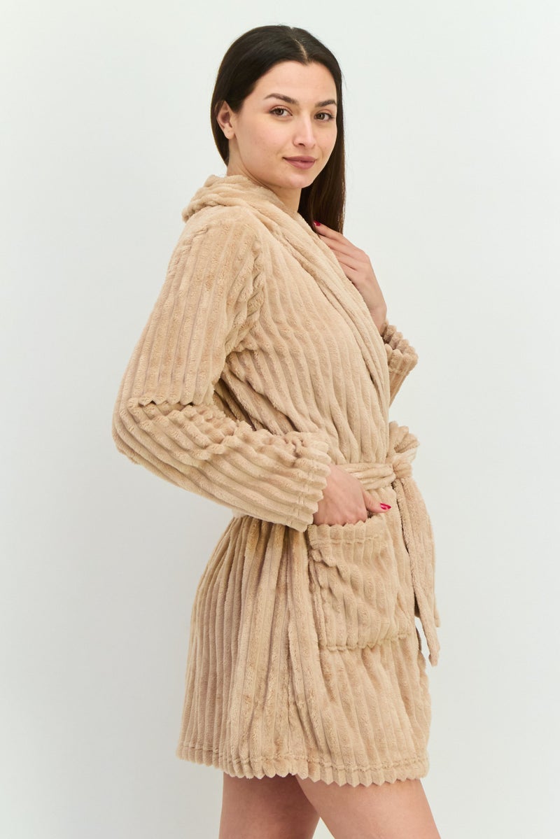 Tahari عباءة نسائية مزخرفة بحزام، بني فاتح - Image 3