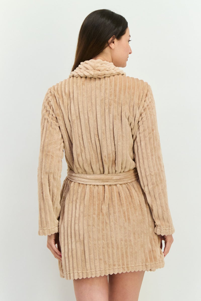 Tahari عباءة نسائية مزخرفة بحزام، بني فاتح - Image 2