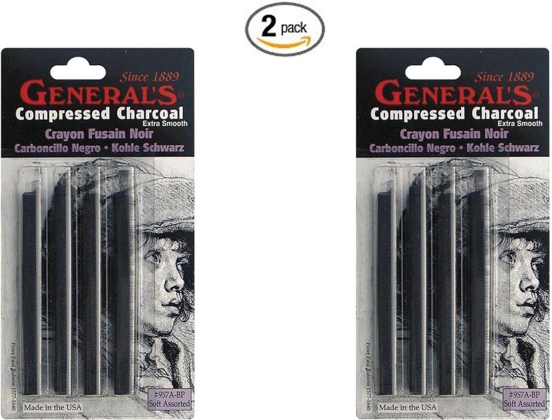 General's Compressed Charcoal Sticks 4PkgBlack  Soft Assorted 2 pack 