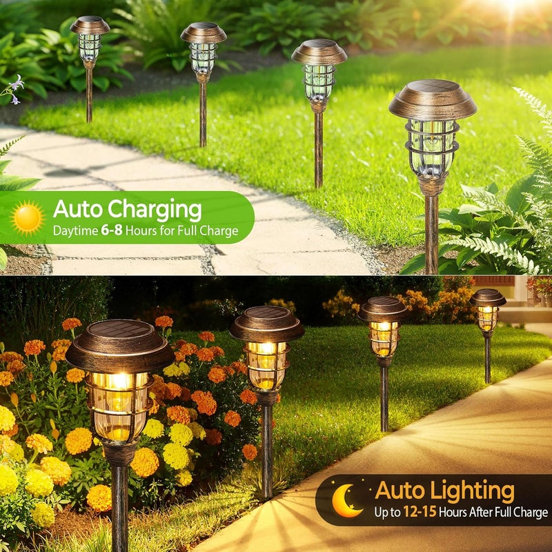 LET MY Solar Outdoor Lights, 8 Pack Bright Solar Pathway Lights Outdoor Waterproof, Up to 15 Hrs Auto On/Off Solar Garden Lights Outdoor Solar Lights for Yard Patio Walkway Driveway Pathway - Bronze - Image 2