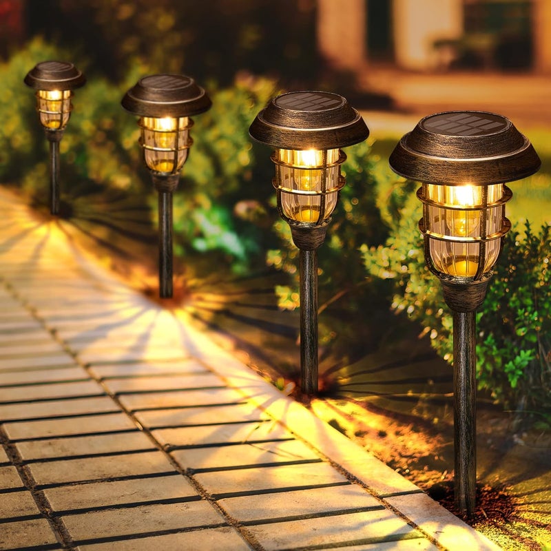 LET MY Solar Outdoor Lights, 8 Pack Bright Solar Pathway Lights Outdoor Waterproof, Up to 15 Hrs Auto On/Off Solar Garden Lights Outdoor Solar Lights for Yard Patio Walkway Driveway Pathway - Bronze - Image 1