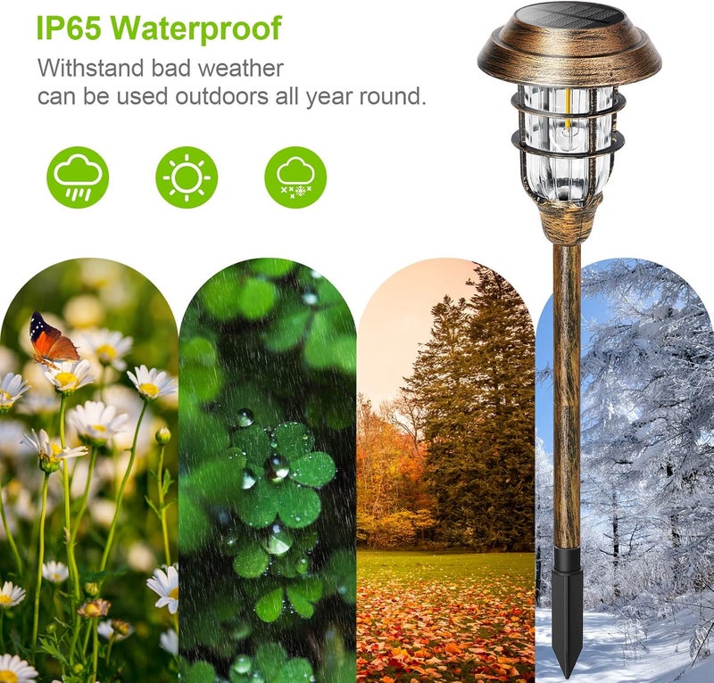 LET MY Solar Outdoor Lights, 8 Pack Bright Solar Pathway Lights Outdoor Waterproof, Up to 15 Hrs Auto On/Off Solar Garden Lights Outdoor Solar Lights for Yard Patio Walkway Driveway Pathway - Bronze - Image 3