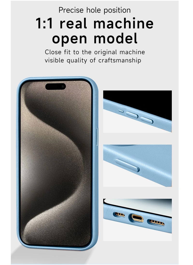 Wtech - Leather Magnetic Wireless Charging Case Original MagSafe Shockproof Case Cover For Apple iPhone 15 Pro 2023 Luxury Sky Blue - Image 1