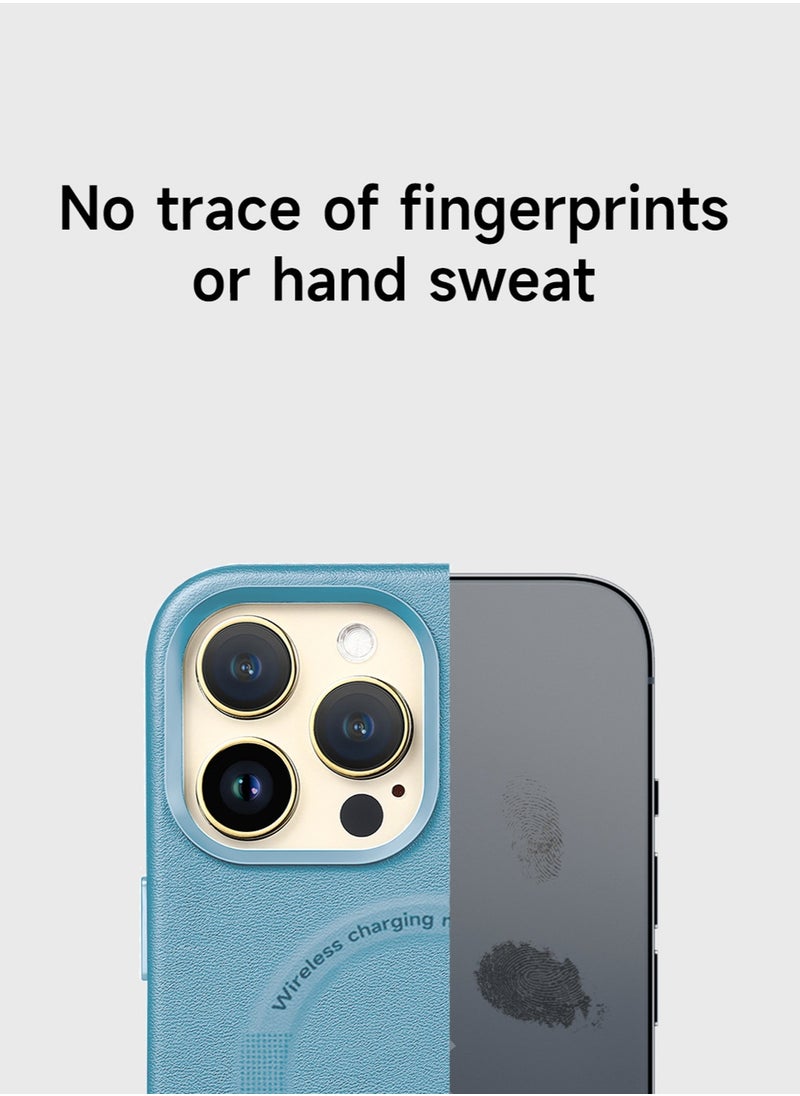 Wtech - Leather Magnetic Wireless Charging Case Original MagSafe Shockproof Case Cover For Apple iPhone 15 Pro 2023 Luxury Sky Blue - Image 1