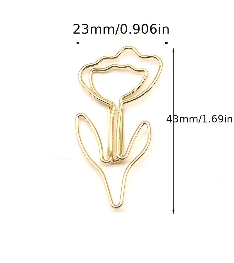 Rose Golden Metal Flower Paper Clips 20pcs Creative Bookmark Office Supplies - Image 3