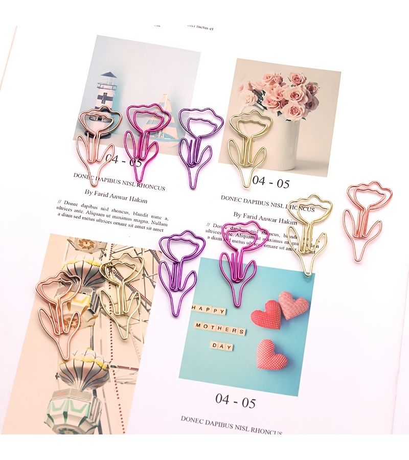 Rose Golden Metal Flower Paper Clips 20pcs Creative Bookmark Office Supplies - Image 2