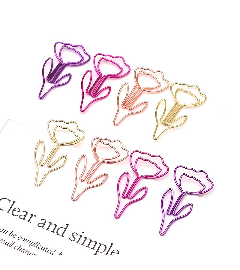 Rose Golden Metal Flower Paper Clips 20pcs Creative Bookmark Office Supplies - Image 1