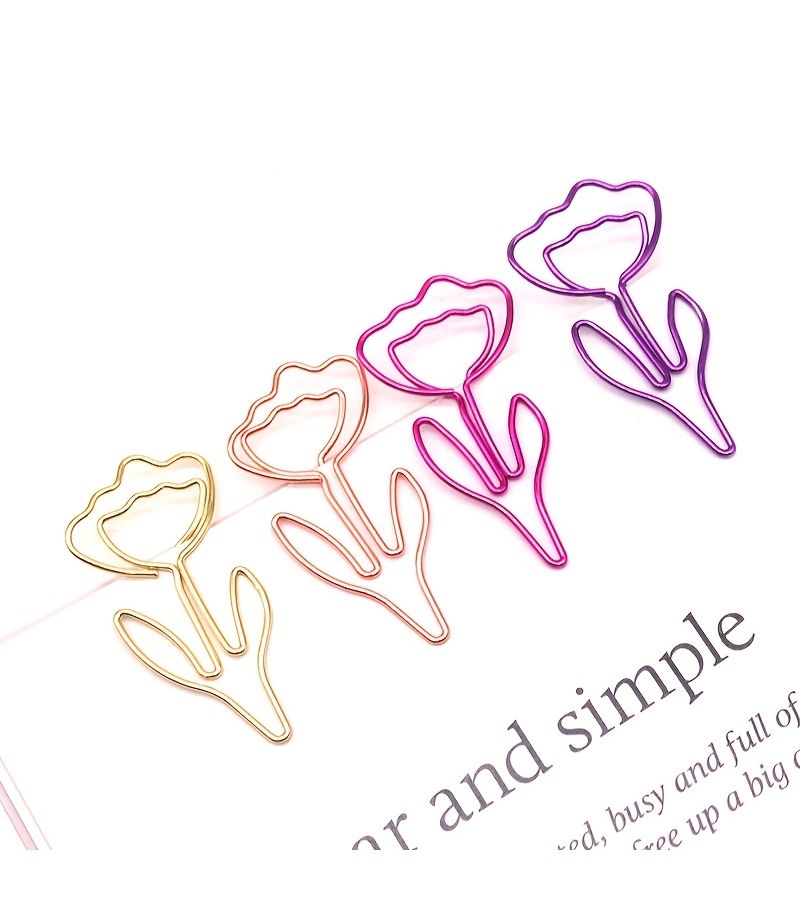 Rose Golden Metal Flower Paper Clips 20pcs Creative Bookmark Office Supplies - Image 4