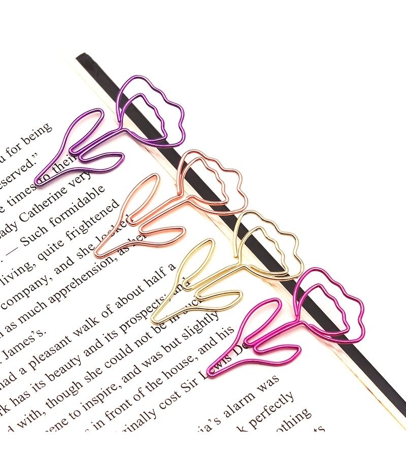 Rose Golden Metal Flower Paper Clips 20pcs Creative Bookmark Office Supplies - Image 5
