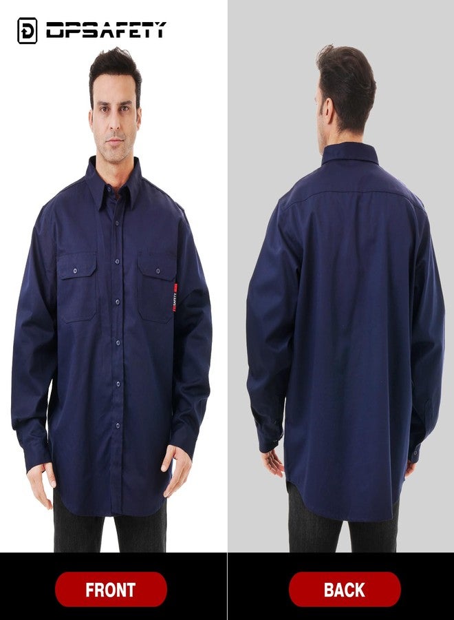 DPSAFETY FR Shirts 7oz Flame Resistant Shirts, 100% Cotton Fire Retardant Welded CAT2 Shirts, Navy, XL - Image 5