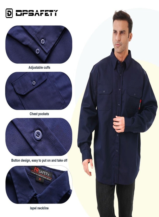 DPSAFETY FR Shirts 7oz Flame Resistant Shirts, 100% Cotton Fire Retardant Welded CAT2 Shirts, Navy, XL - Image 3