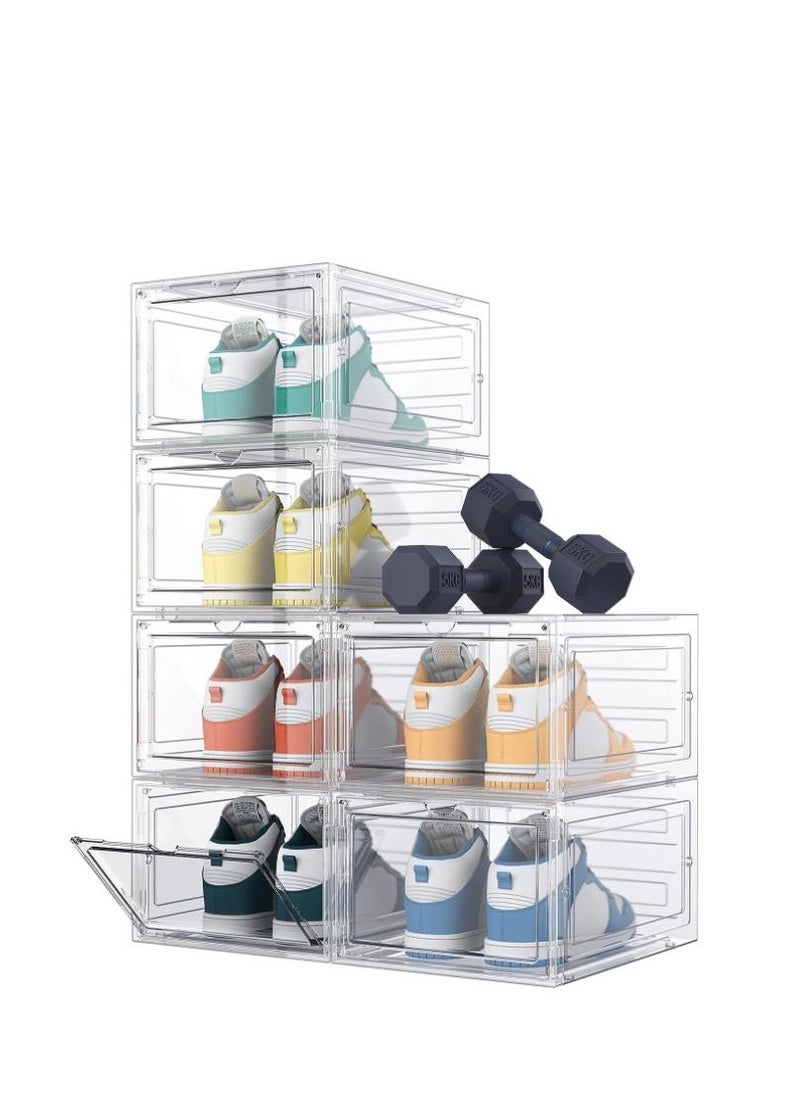 Shoe Storage, 6 Pack Shoe Organizer Clear Hard Plastic Shoe Box, Shoe Boxes Clear Plastic Stackable, Shoe Boxes with Lids for Size 13, Transparent