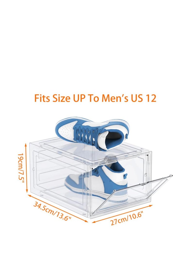 Shoe Storage, 6 Pack Shoe Organizer Clear Hard Plastic Shoe Box, Shoe Boxes Clear Plastic Stackable, Shoe Boxes with Lids for Size 13, Transparent