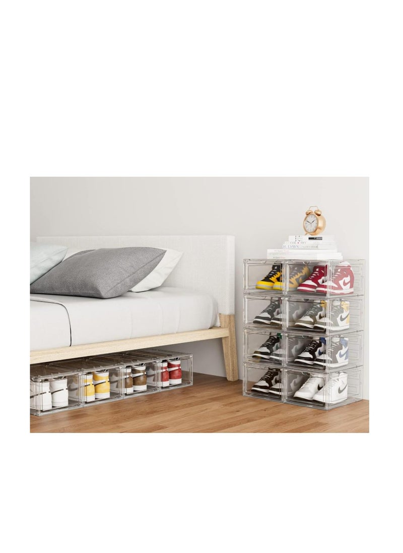 Shoe Storage, 6 Pack Shoe Organizer Clear Hard Plastic Shoe Box, Shoe Boxes Clear Plastic Stackable, Shoe Boxes with Lids for Size 13, Transparent