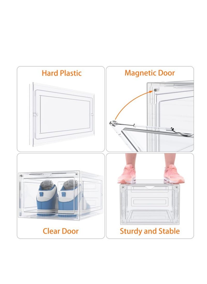 Shoe Storage, 6 Pack Shoe Organizer Clear Hard Plastic Shoe Box, Shoe Boxes Clear Plastic Stackable, Shoe Boxes with Lids for Size 13, Transparent