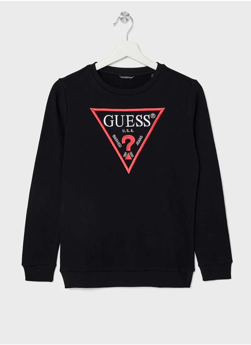 GUESS Kids Logo Long Sleeve Fleece Sweatshirt