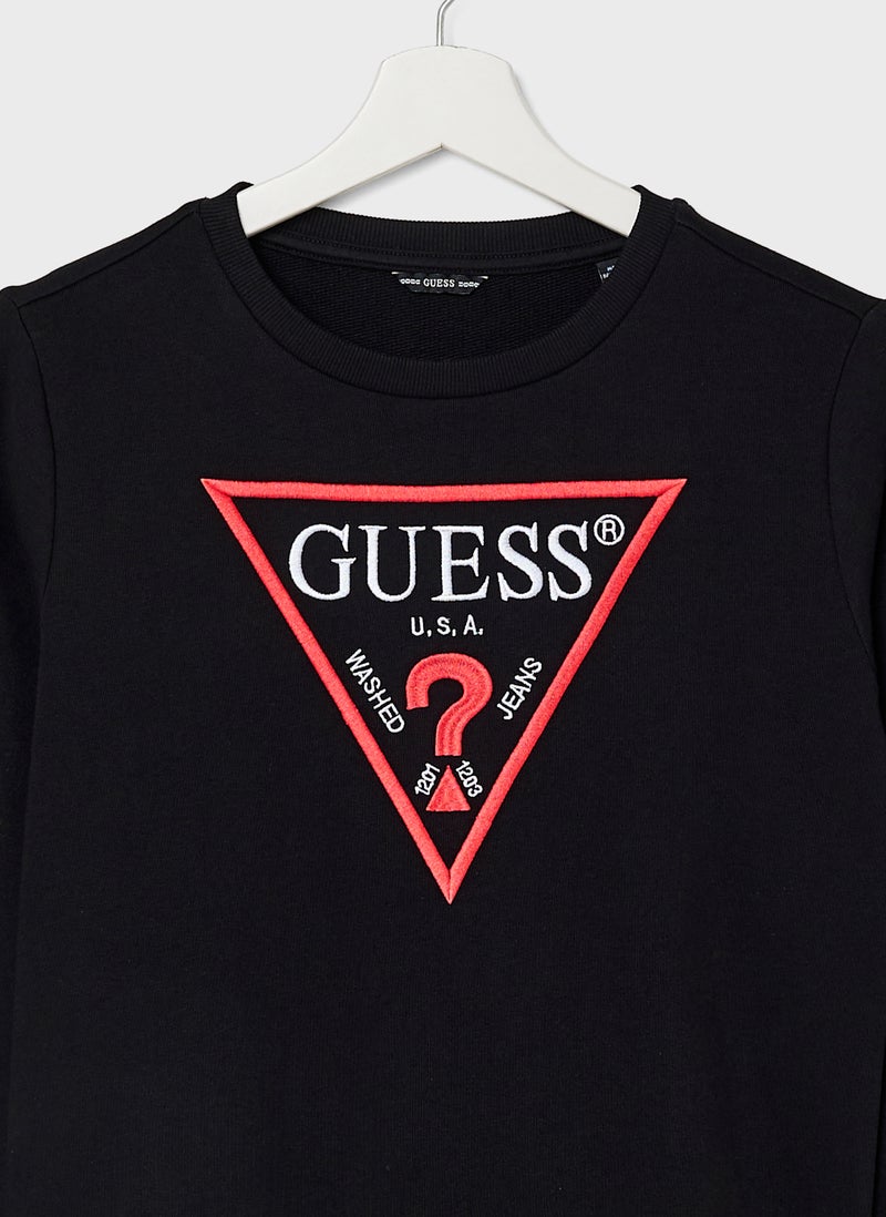 GUESS Kids Logo Long Sleeve Fleece Sweatshirt  - Image 3