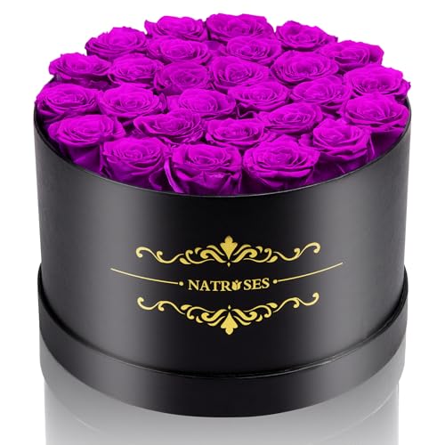 NATROSES Gifts for Her 27 Piece Forever Preserved Roses in a Box, Preserved Flowers for Delivery Birthday, Flowers Gifts for Mothers Day, Purple - Image 1