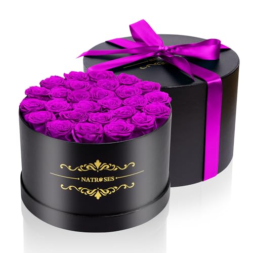 NATROSES Gifts for Her 27 Piece Forever Preserved Roses in a Box, Preserved Flowers for Delivery Birthday, Flowers Gifts for Mothers Day, Purple - Image 4