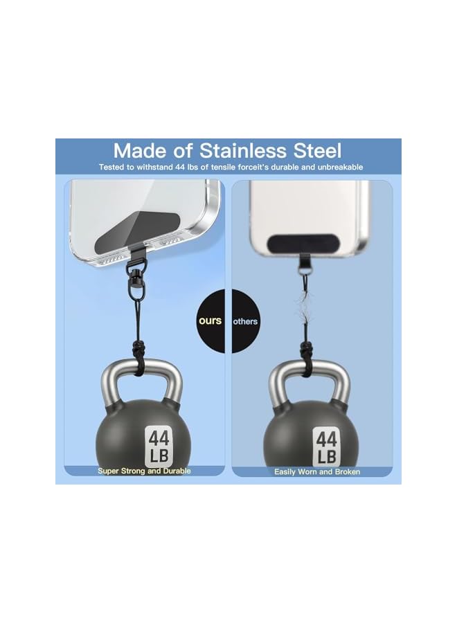 Green Tiger 8 Pack Phone Tether Tab, 360° Rotatable Metal Lanyard Patch for Full Cover Phone Cases Anti Scratch Coating Silver Gold Black Rose Gold Compatible with iPhone 16 Most Smartphones No Adhesive - Image 3