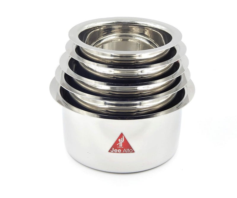 JEE ALTO Stainless Steel Flat Bottom Induction Gas Stove Friendly TopePatilaCookware Set of 5Pcs 950 ML 1300 ML 1900 ML 2400 ML 2900 ML - Image 1