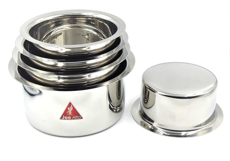 JEE ALTO Stainless Steel Flat Bottom Induction Gas Stove Friendly TopePatilaCookware Set of 5Pcs 950 ML 1300 ML 1900 ML 2400 ML 2900 ML - Image 3