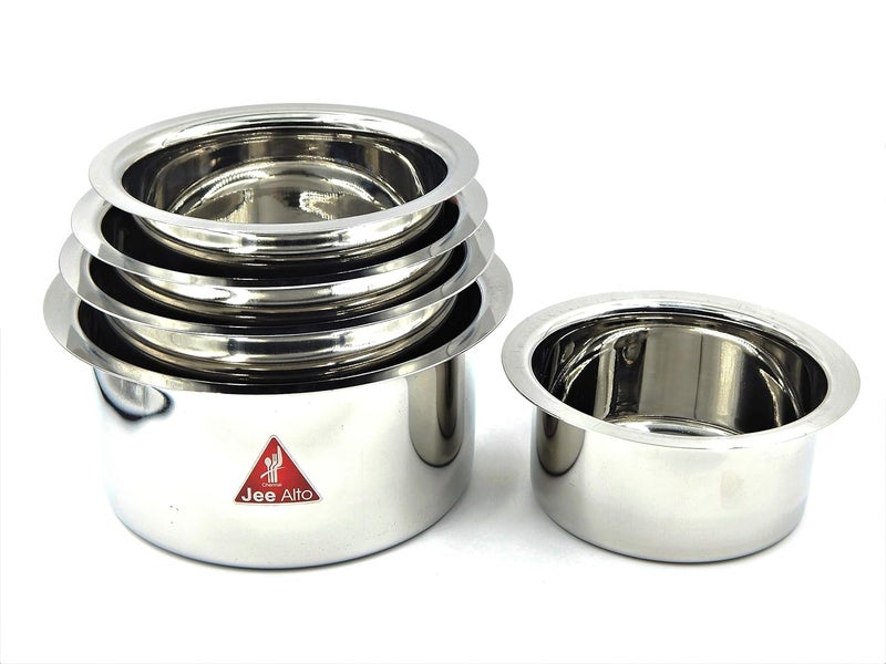 JEE ALTO Stainless Steel Flat Bottom Induction Gas Stove Friendly TopePatilaCookware Set of 5Pcs 950 ML 1300 ML 1900 ML 2400 ML 2900 ML - Image 2