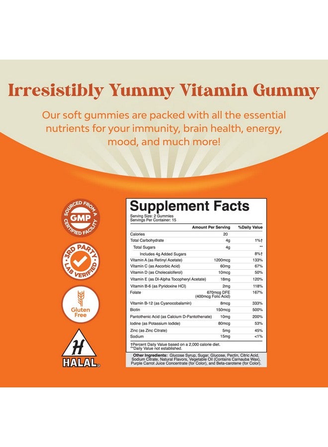 Natures Craft Potent Daily Multivitamin Gummies For Adults Wellness Blend Of Vitamin D A C E B12 Zinc And Biotin Adult Vitamin Gummy For Energy And Immunity Nongmo Gluten Free And Halal Gummies 30 Count - Image 3