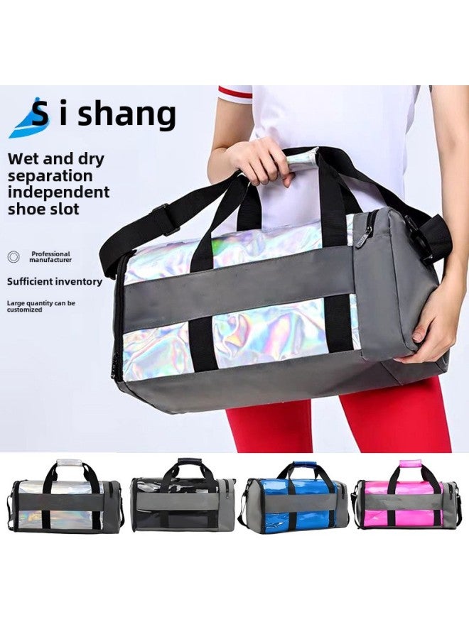 Generic Fitness Sports Backpack Wet And Dry Separate Shoes Large Capacity Shoulder Waterproof Laser Travel Bag Casual Handbag-Color:Silver (customizable Logo) - Image 2