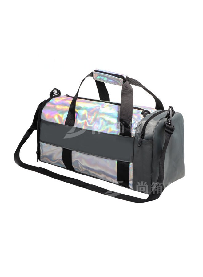 Generic Fitness Sports Backpack Wet And Dry Separate Shoes Large Capacity Shoulder Waterproof Laser Travel Bag Casual Handbag-Color:Silver (customizable Logo) - Image 1