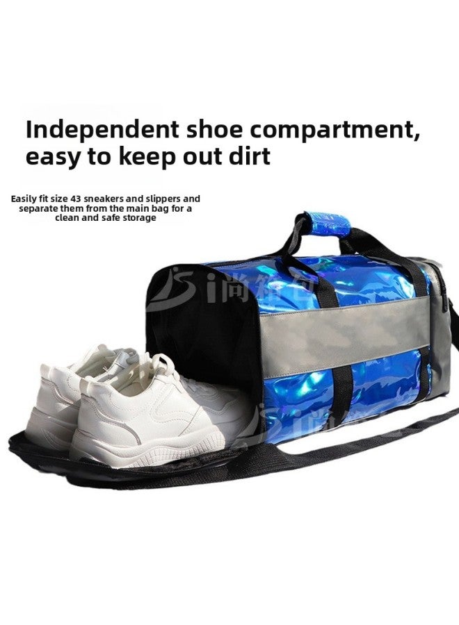 Generic Fitness Sports Backpack Wet And Dry Separate Shoes Large Capacity Shoulder Waterproof Laser Travel Bag Casual Handbag-Color:Silver (customizable Logo) - Image 3